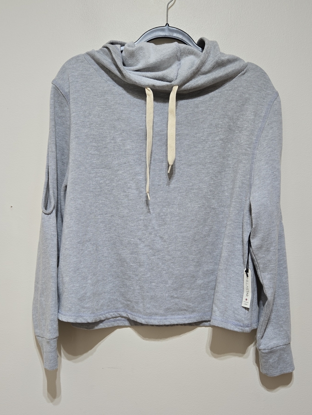 Vanilla Star Cold-Shoulder Cropped Cowl Neck Hoodie